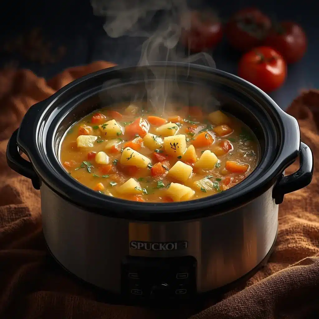 Bowl of creamy Classic Crockpot Potato Soup garnished with herbs