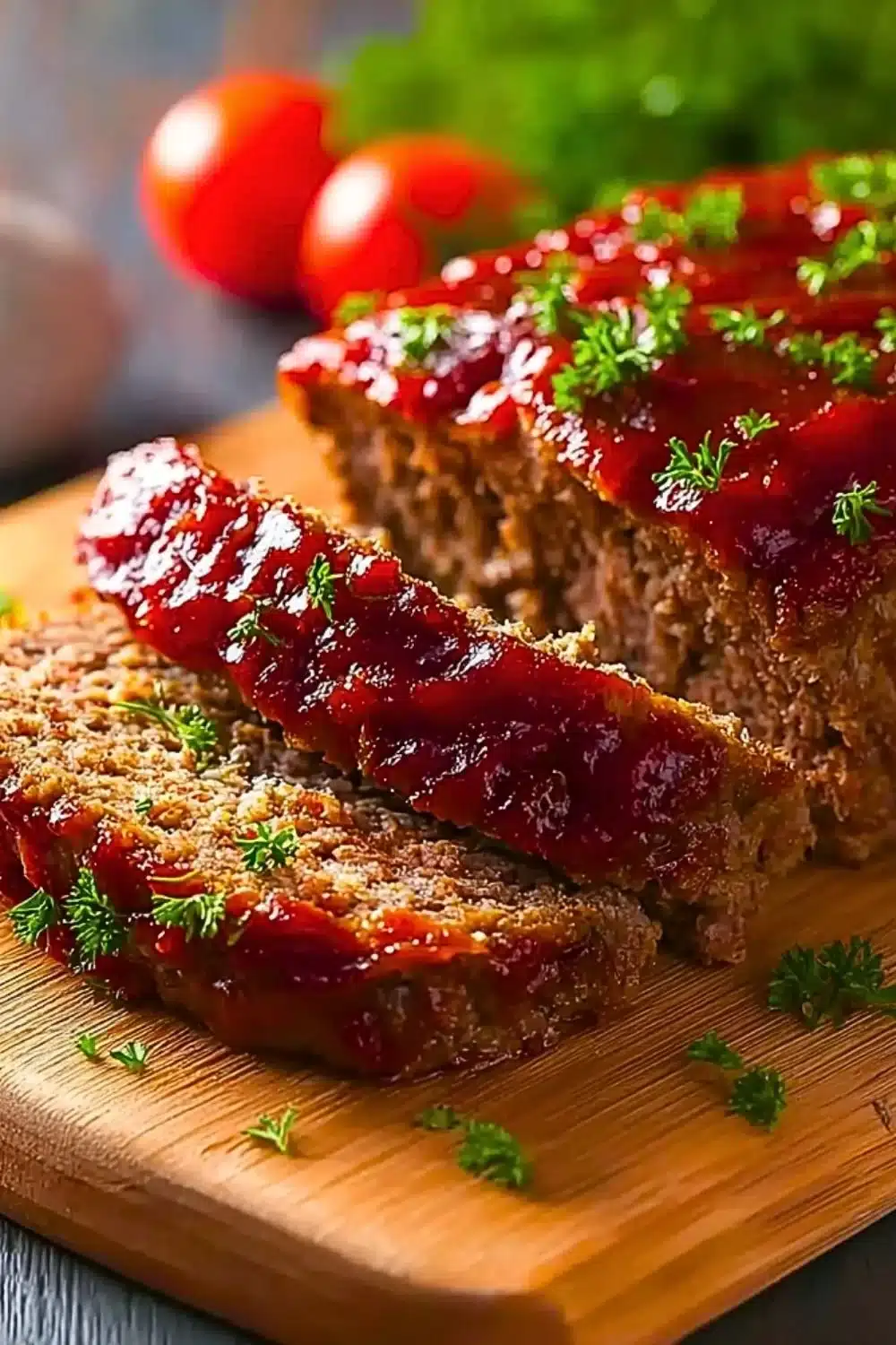Delicious classic meatloaf recipe served with mashed potatoes and green beans.