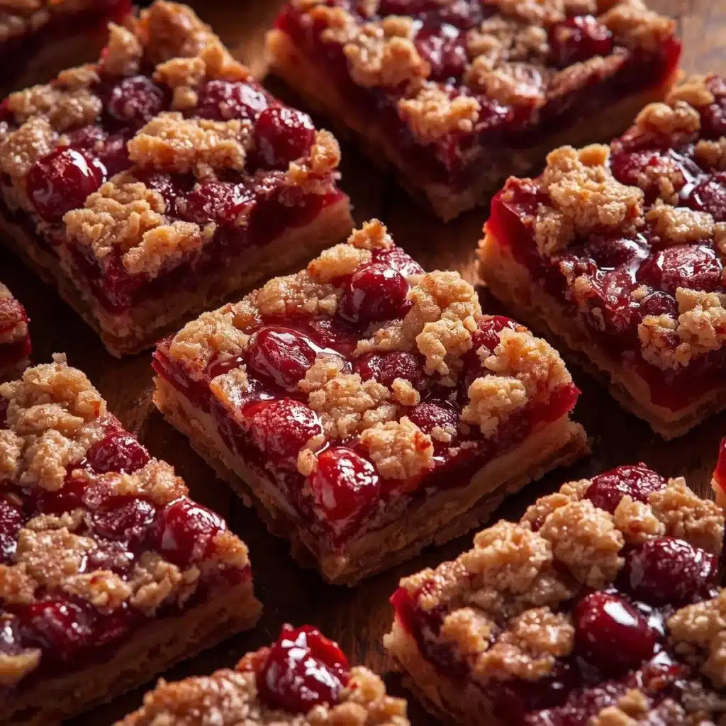 Delicious cranberry crumb bars with a buttery crumb topping on a plate