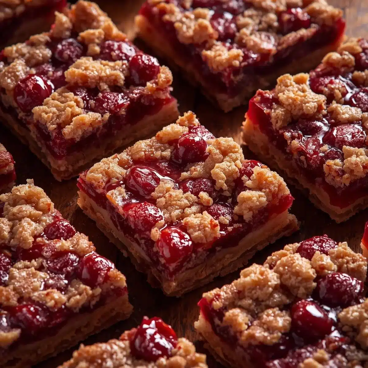 Delicious cranberry crumb bars with a buttery crumb topping on a plate