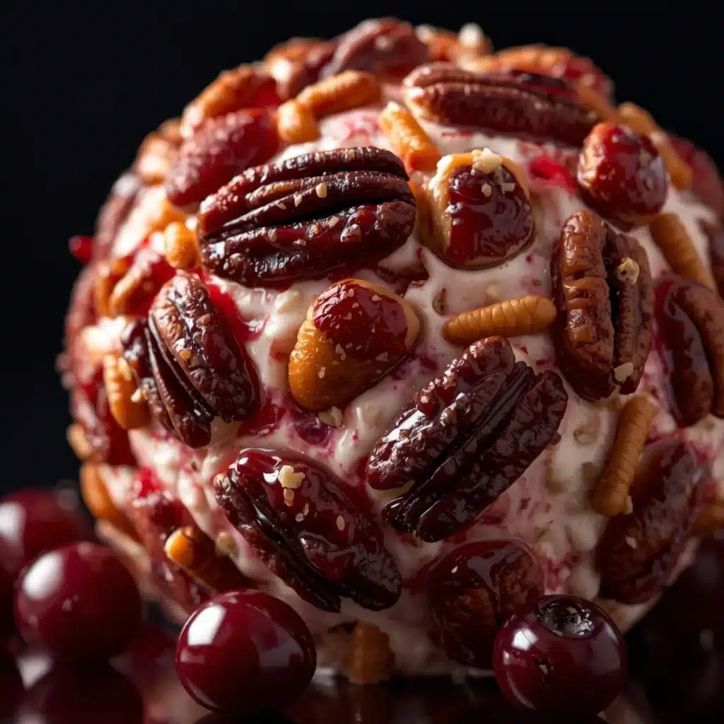 Cranberry Pecan Goat Cheese Ball on a rustic serving platter