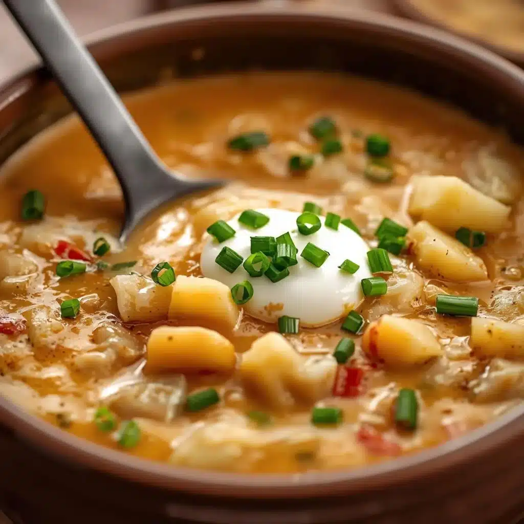 Bowl of creamy Cajun Potato Soup topped with green onions and spices