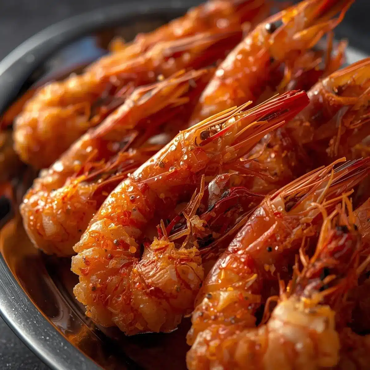 Crispy Chinese salt and pepper prawns served with vibrant garnishes