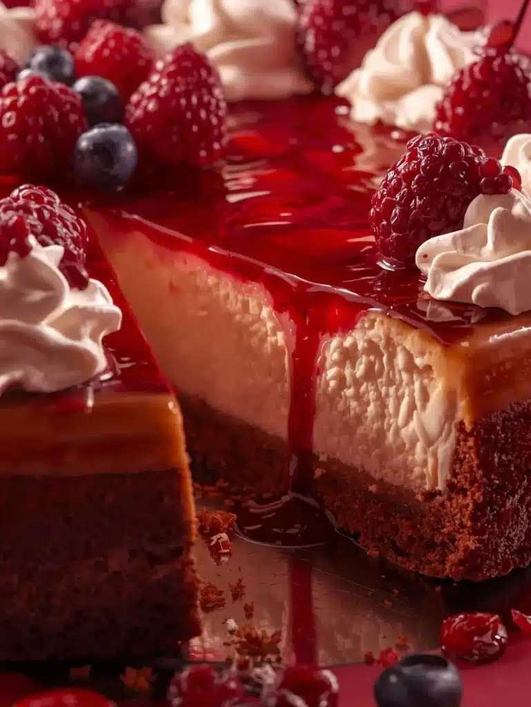 Decadent Millionaire’s Cheesecake served on a plate with a slice cut out