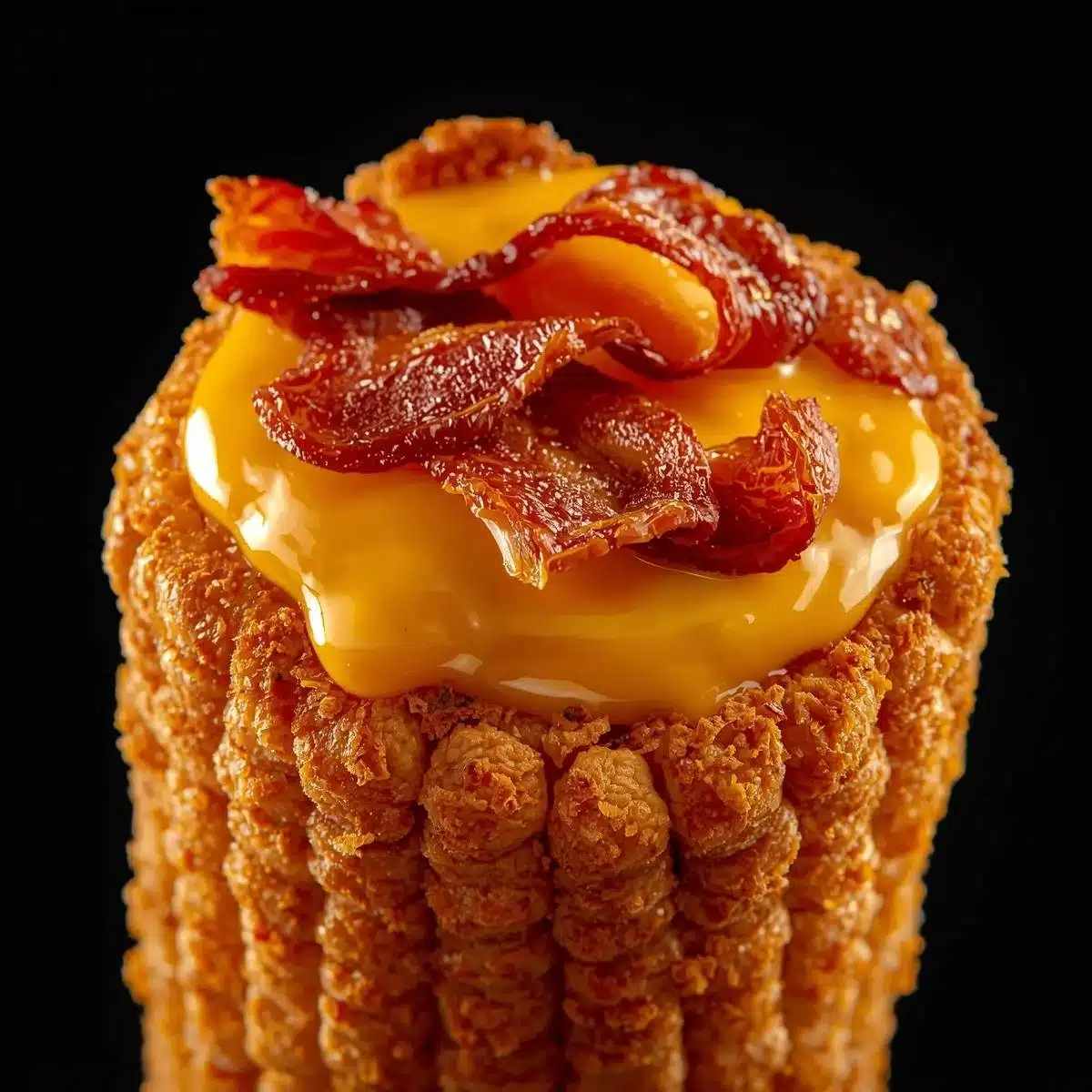 Delicious deep-fried bacon cheeseburger corn with crispy texture.