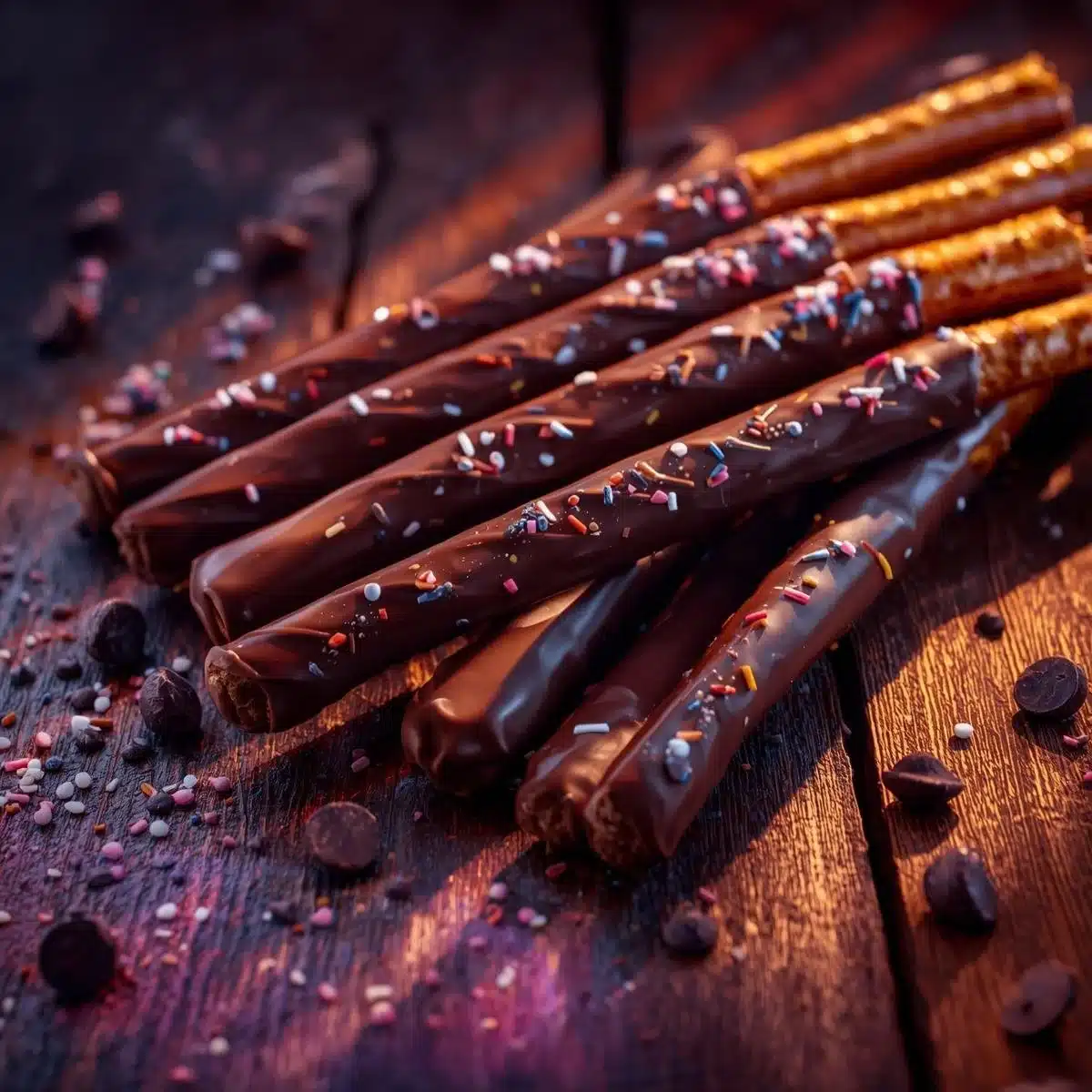 Delicious chocolate covered pretzel rods for sweet snacking