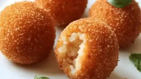 Plate of delicious homemade rice arancini with marinara sauce
