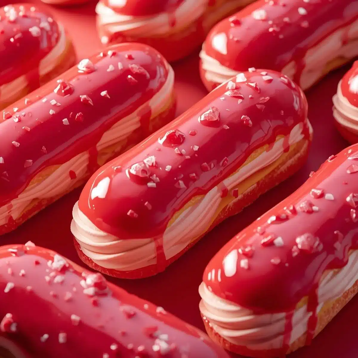 Delicious raspberry éclairs filled with cream for sweet celebrations
