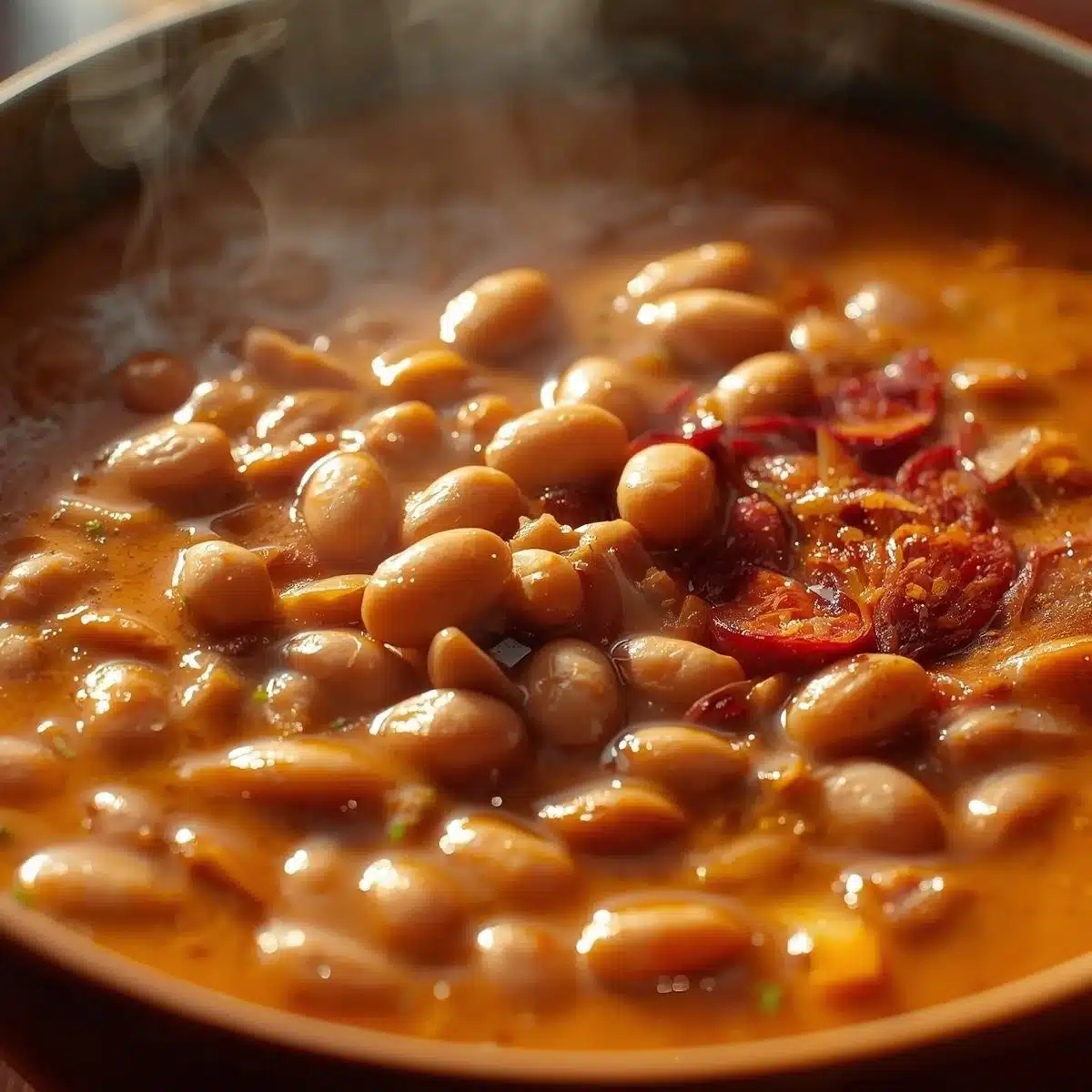Bowl of dreamy Mexican Pinto Bean Soup topped with cilantro and lime