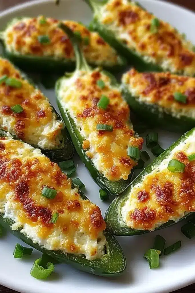 Platter of easy creamy jalapeño poppers topped with cheese and herbs