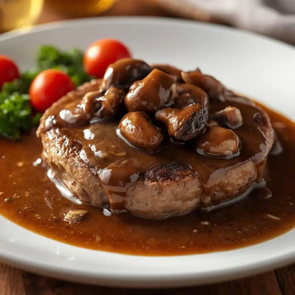 Delicious plate of easy Salisbury steak with gravy and mashed potatoes.