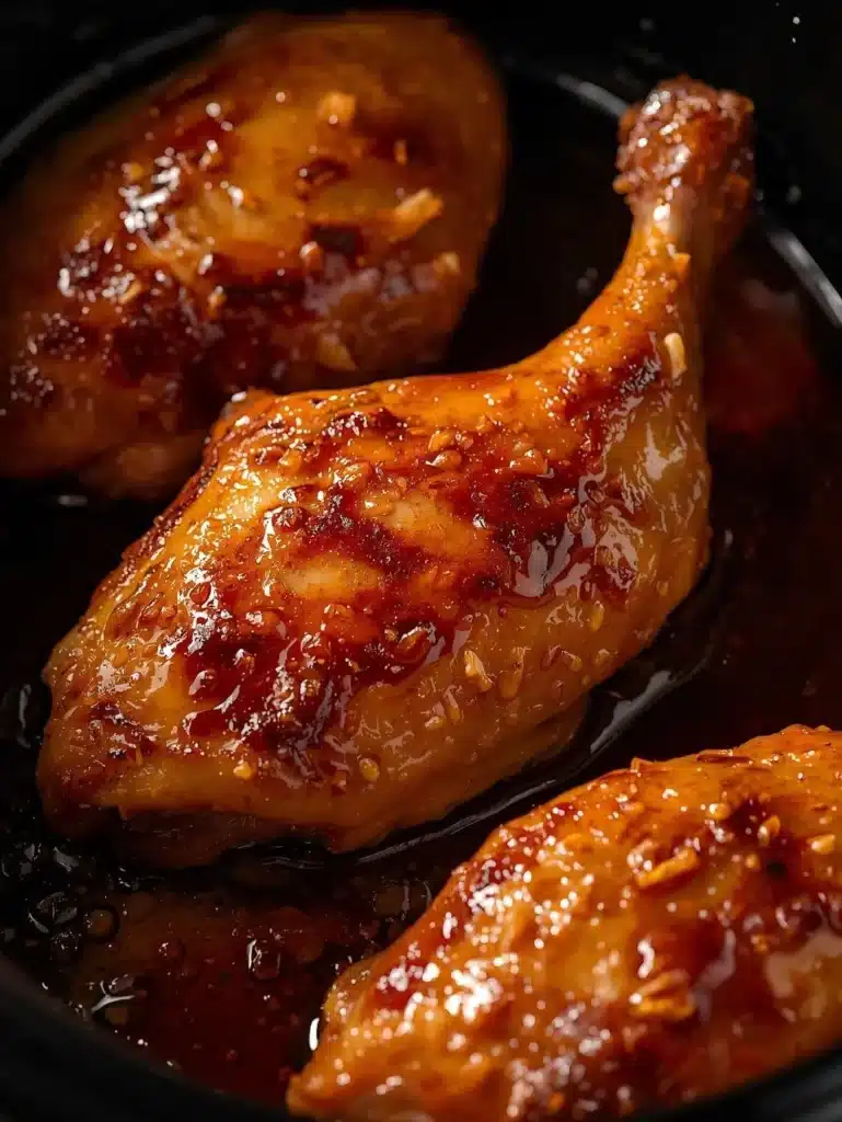 Slow-cooked Garlic Honey Chicken Thighs served with greens