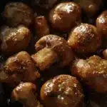 Garlic Parmesan Sautéed Mushrooms in a skillet