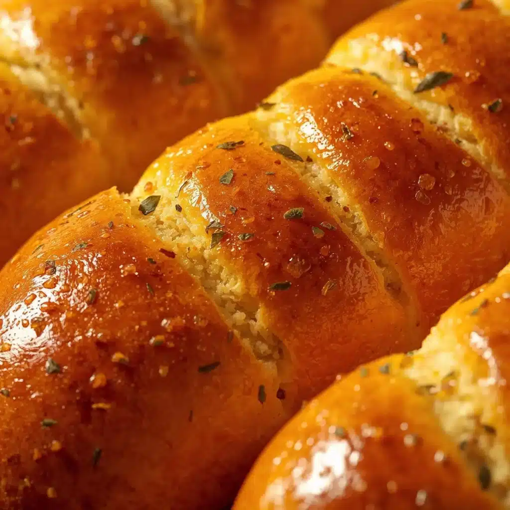 Golden Ukrainian garlic bread pampushky ready to serve with a garlic dip