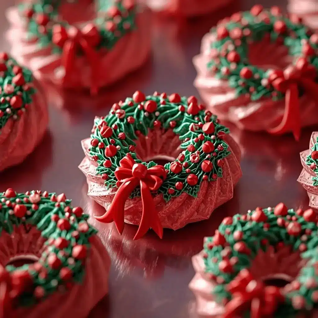 Festive holiday wreath meringues topped with fresh berries and whipped cream