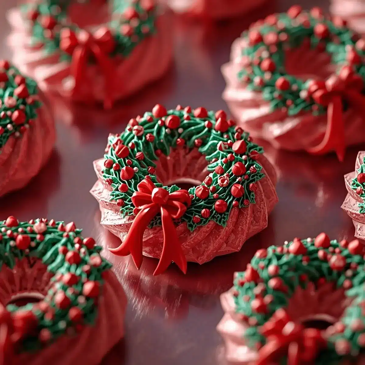 Festive holiday wreath meringues topped with fresh berries and whipped cream