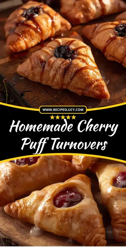 Homemade cherry puff turnovers filled with sweet cherry filling and flaky pastry.
