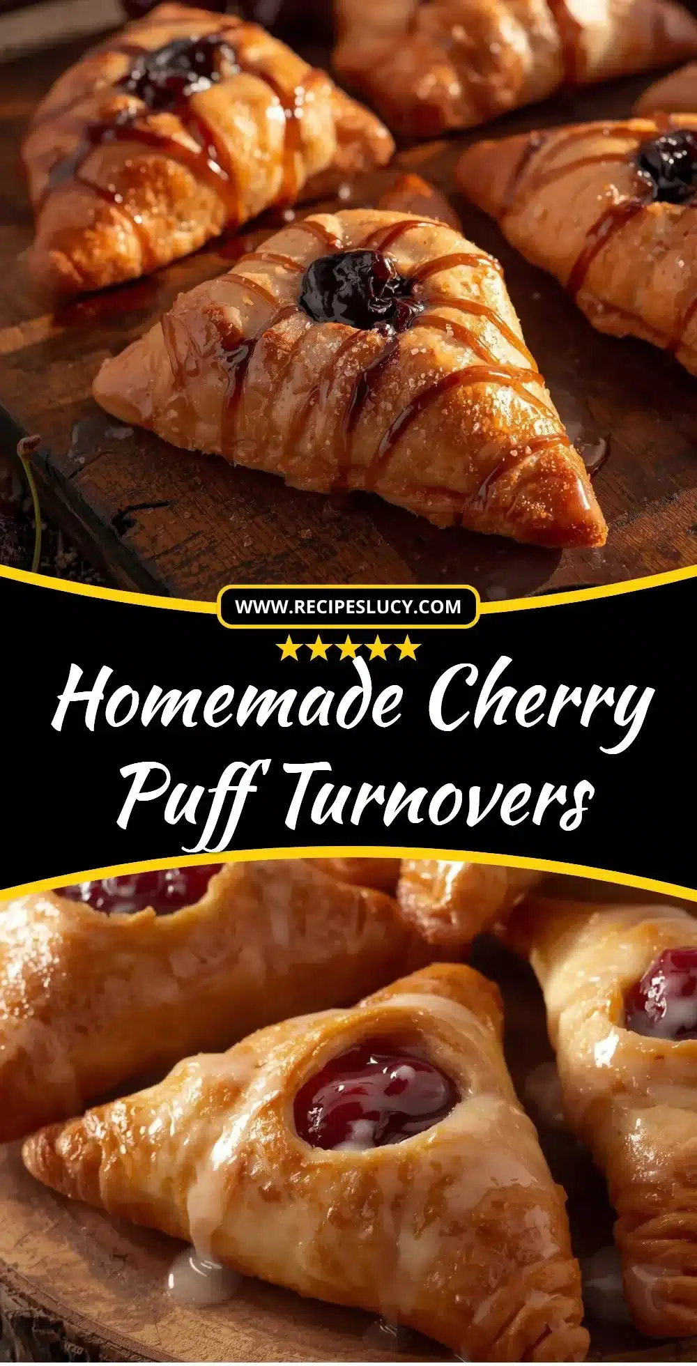 Homemade cherry puff turnovers filled with sweet cherry filling and flaky pastry.