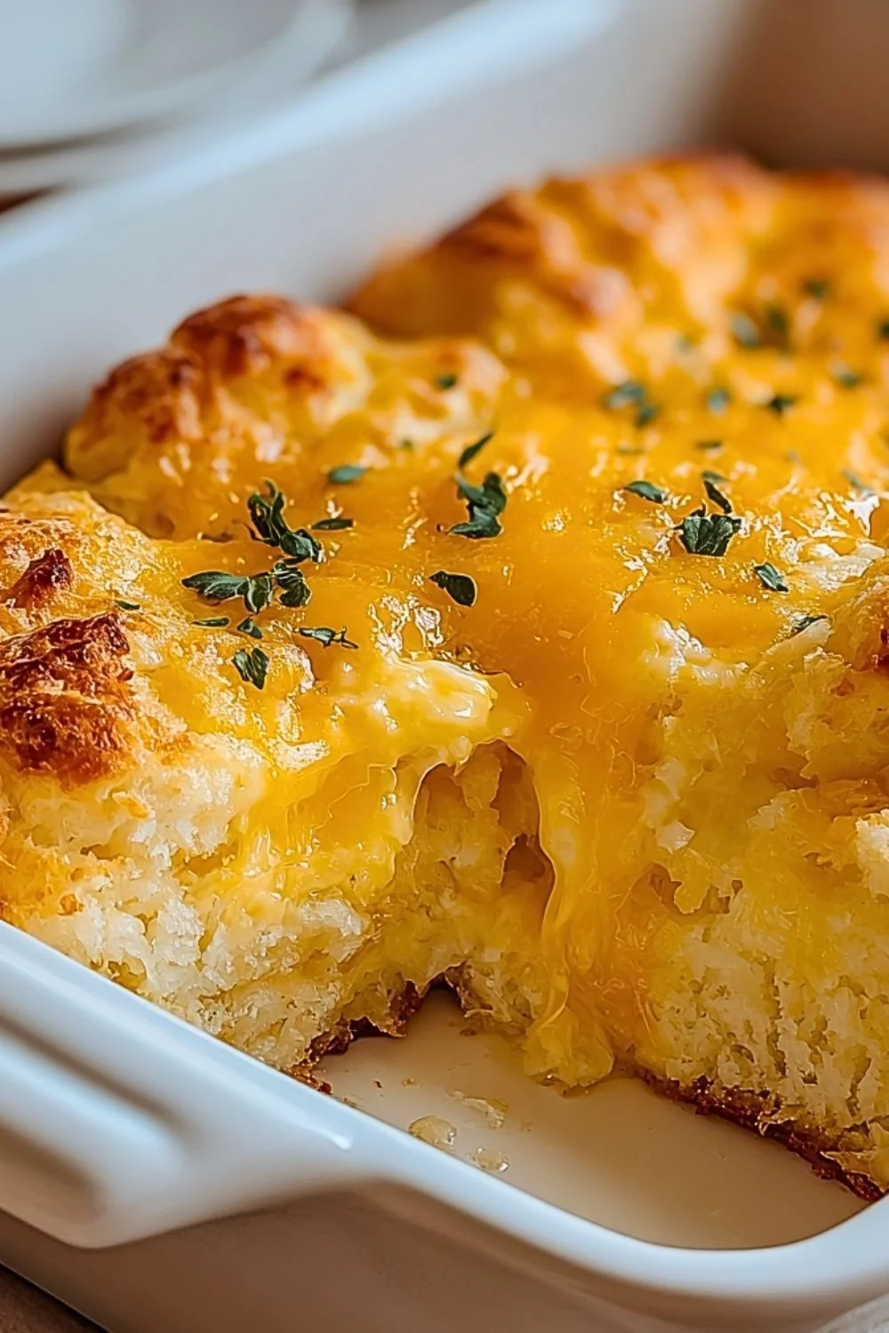 Delicious breakfast casserole made with Cheddar Bay biscuits and eggs