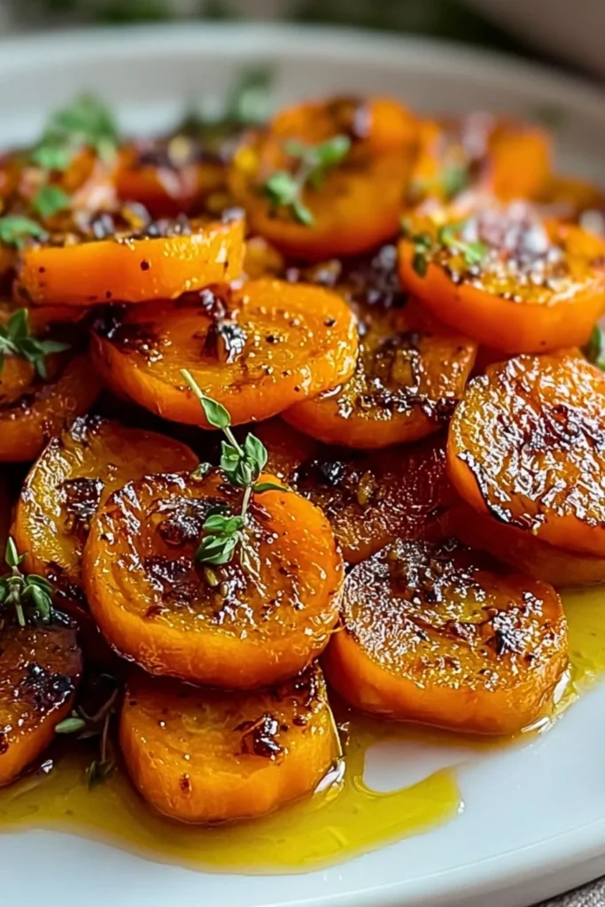 Delicious honey garlic roasted carrots served on a plate