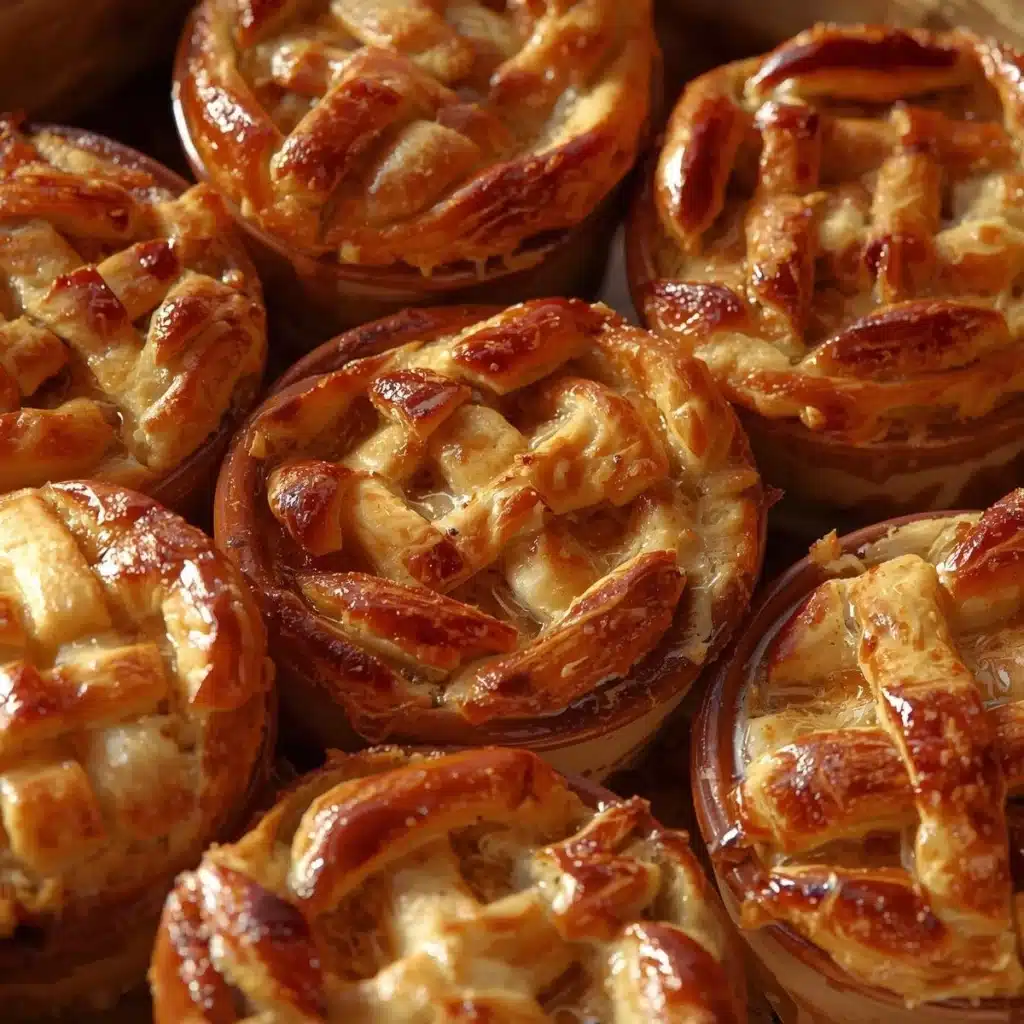 Delicious mini chicken pot pies on a wooden table, perfect for cozy nights in.