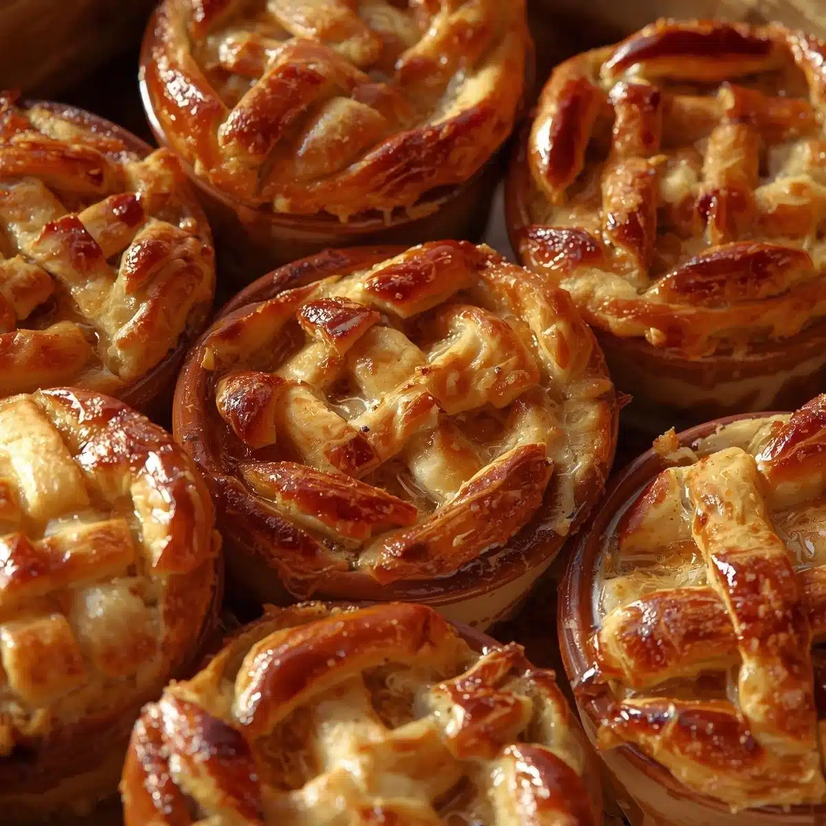 Delicious mini chicken pot pies on a wooden table, perfect for cozy nights in.
