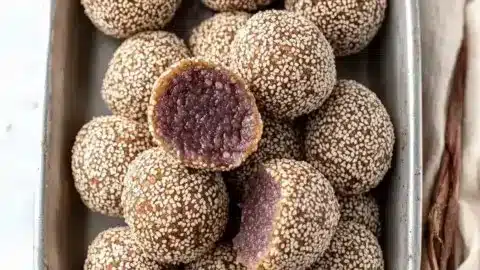 Delicious red bean sesame balls served as a sweet treat dessert