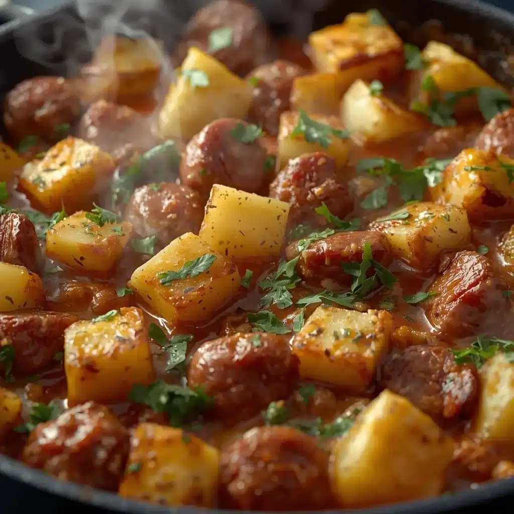 Italian Sausage and Potato Casserole served in a dish