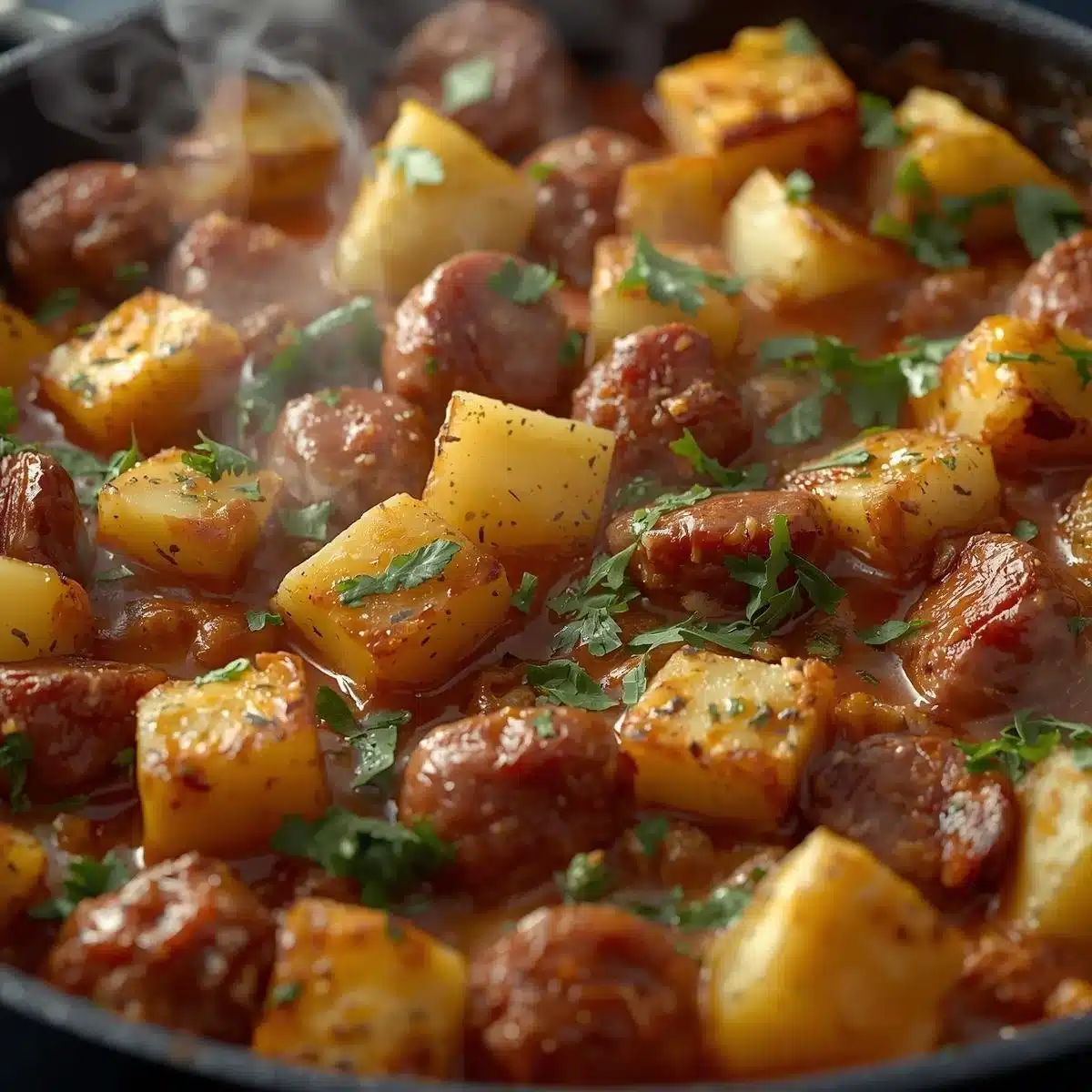 Italian Sausage and Potato Casserole served in a dish