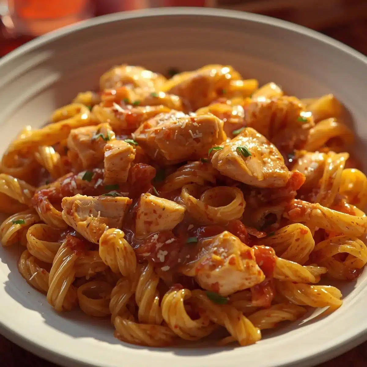 Delicious Marry Me Chicken Pasta topped with herbs and cheese