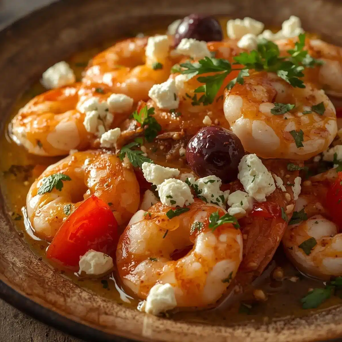 Mediterranean shrimp and feta dish served with fresh herbs and spices
