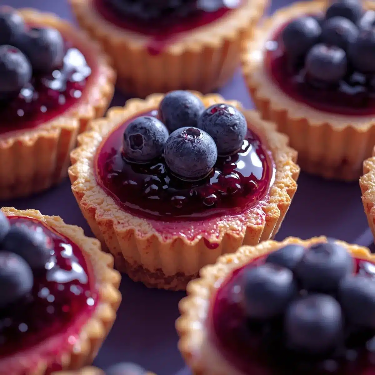 Mini blueberry cheesecakes topped with fresh blueberries
