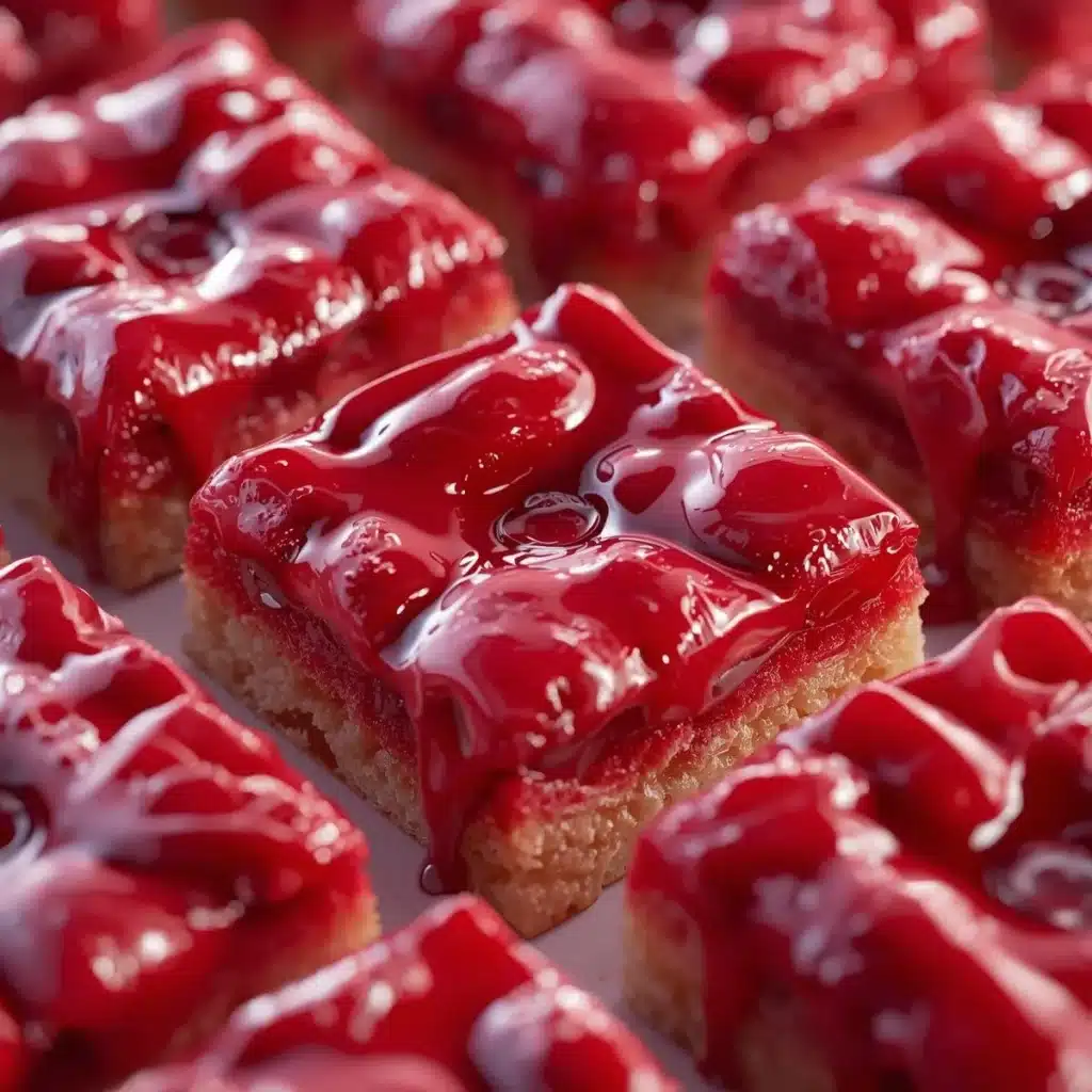 Old-fashioned cherry bars on a plate, showcasing a delicious cherry filling and crust.