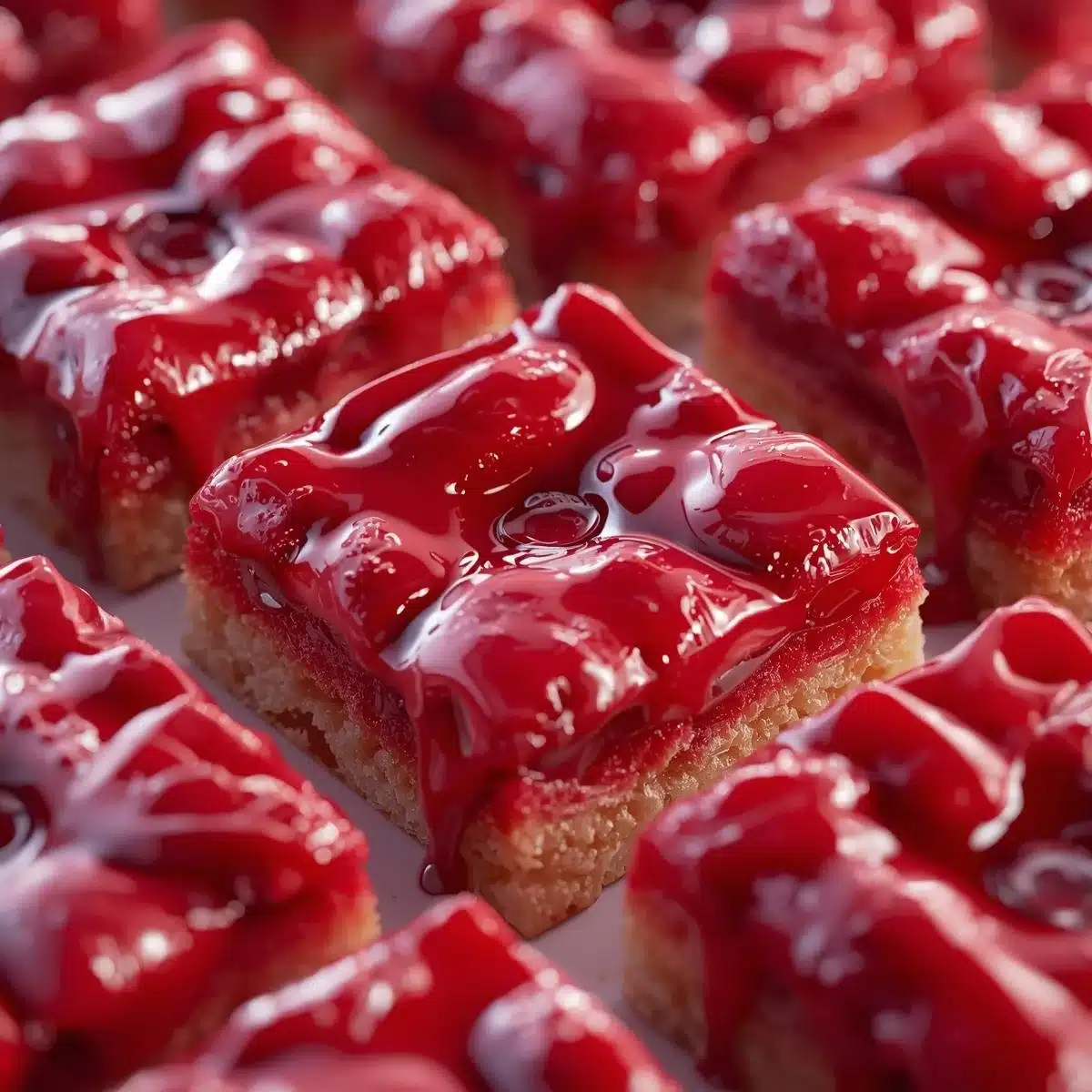 Old-fashioned cherry bars on a plate, showcasing a delicious cherry filling and crust.