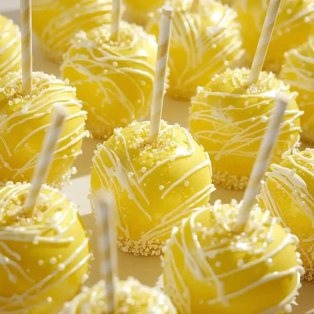 Pineapple Lemonade Candy Apples on a table, showcasing vibrant colors and glossy finish