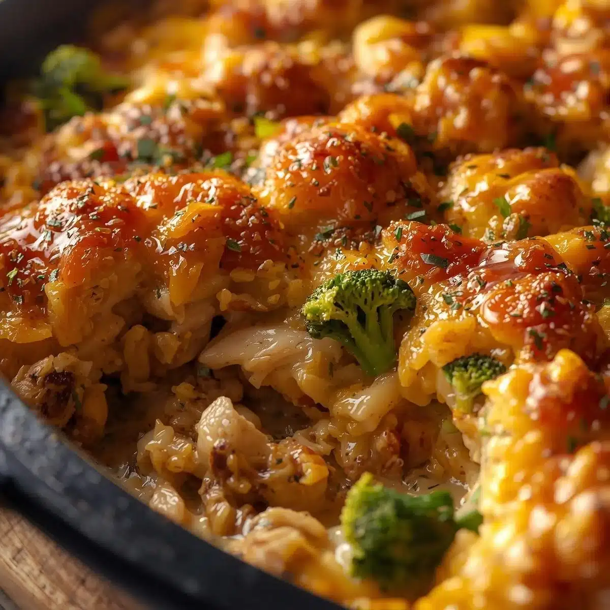 Pioneer Woman Broccoli Chicken Rice Casserole in a baking dish