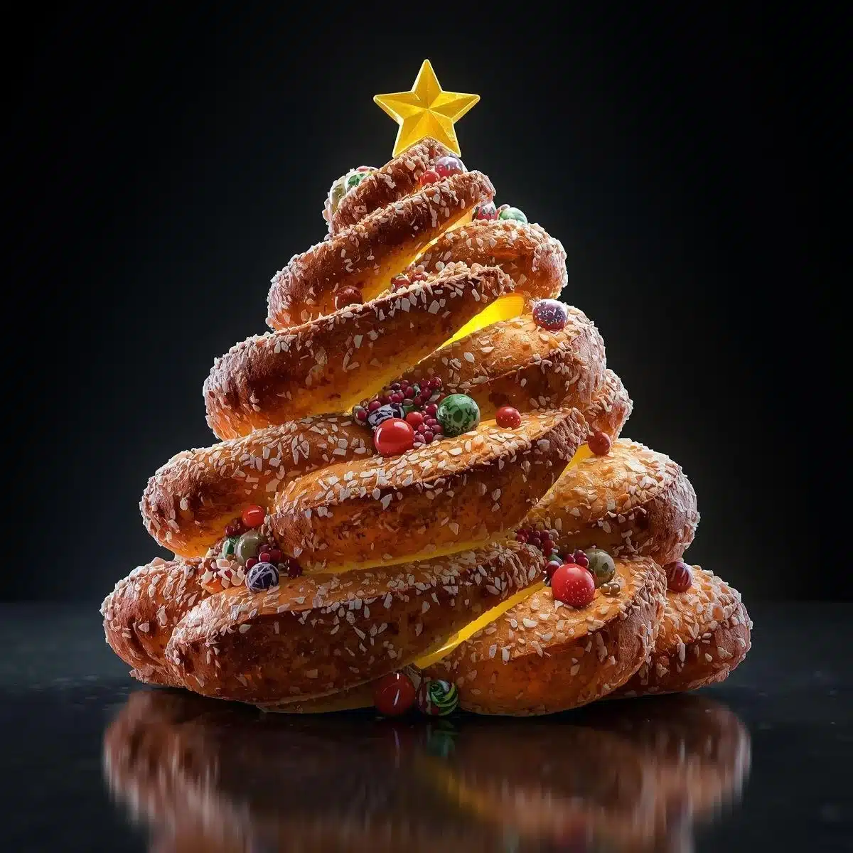 Festive Pull-Apart Christmas Tree Bread freshly baked and ready to serve.