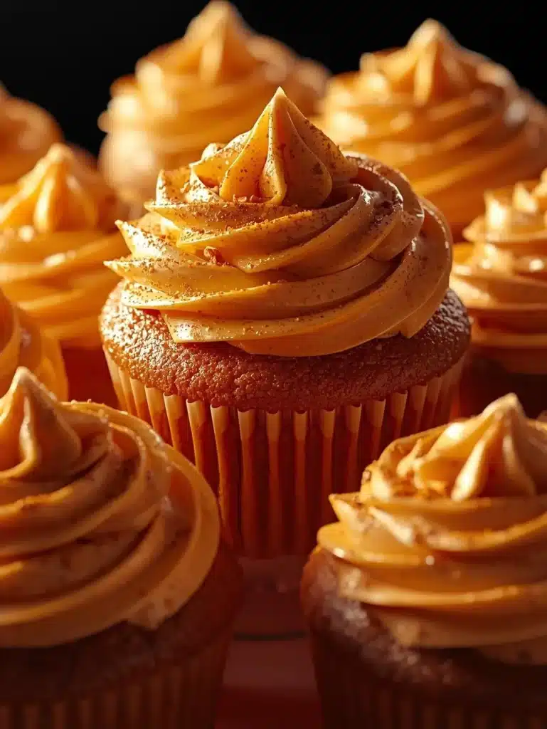 Delicious pumpkin spice cupcakes topped with cream cheese frosting