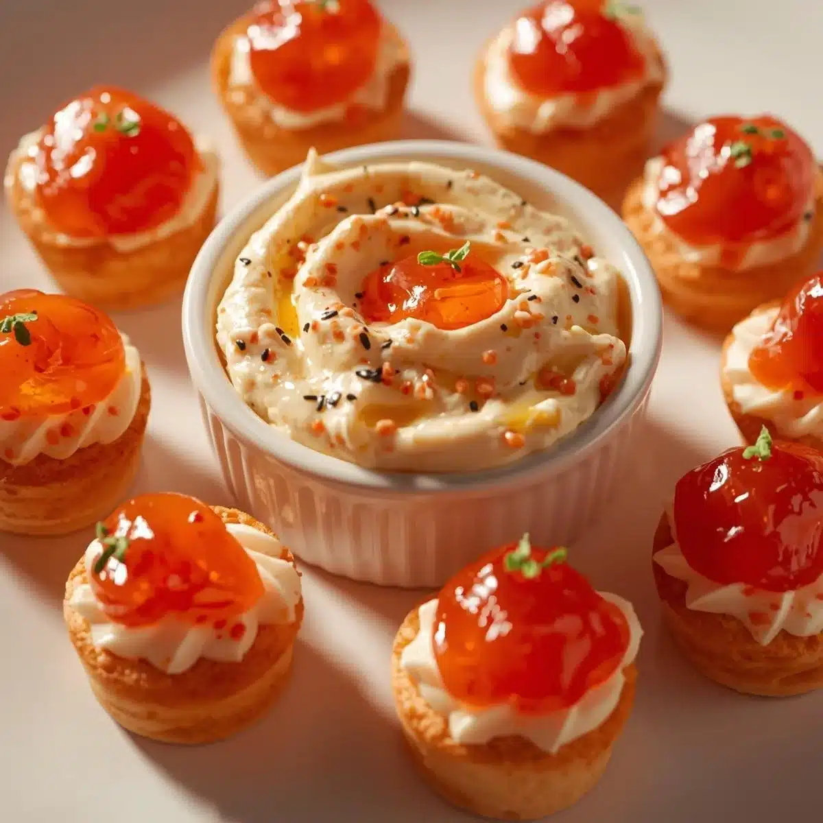 Quick pepper jelly cream cheese dip served as an appetizer