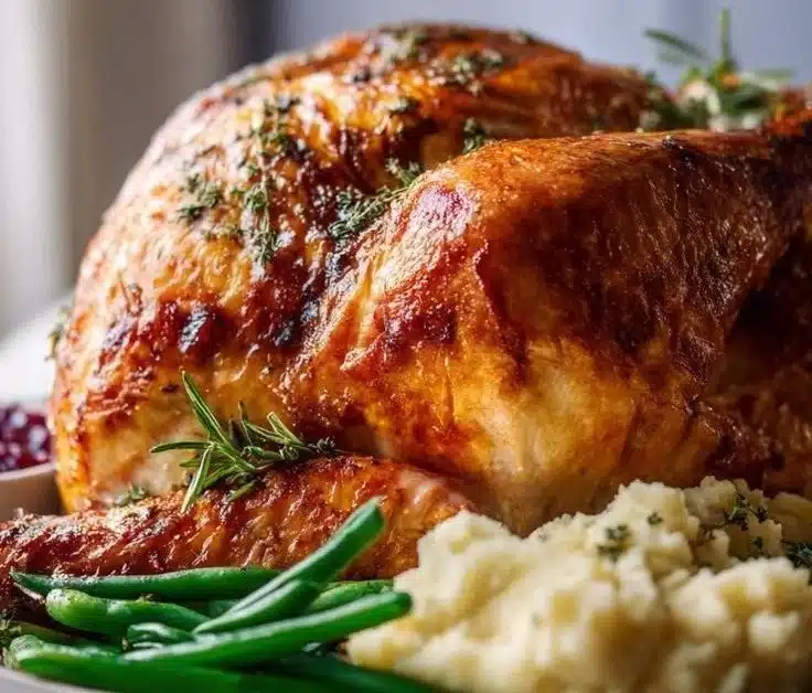 Golden-brown roasted turkey, perfect for Christmas lunch