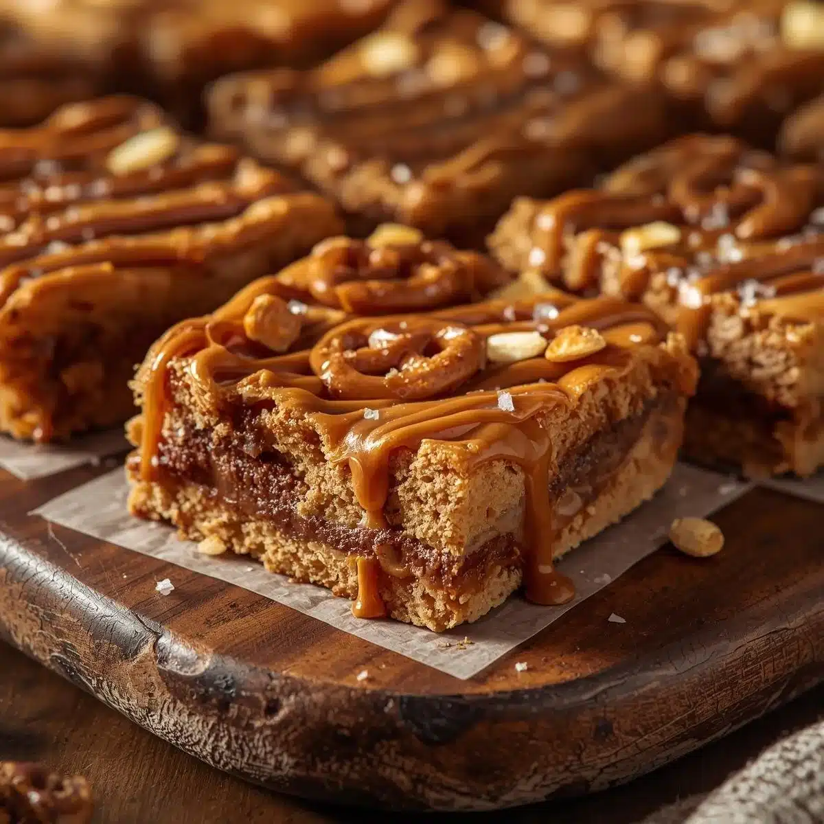 Delicious Salted Caramel Pretzel Blondies with a sweet and salty topping