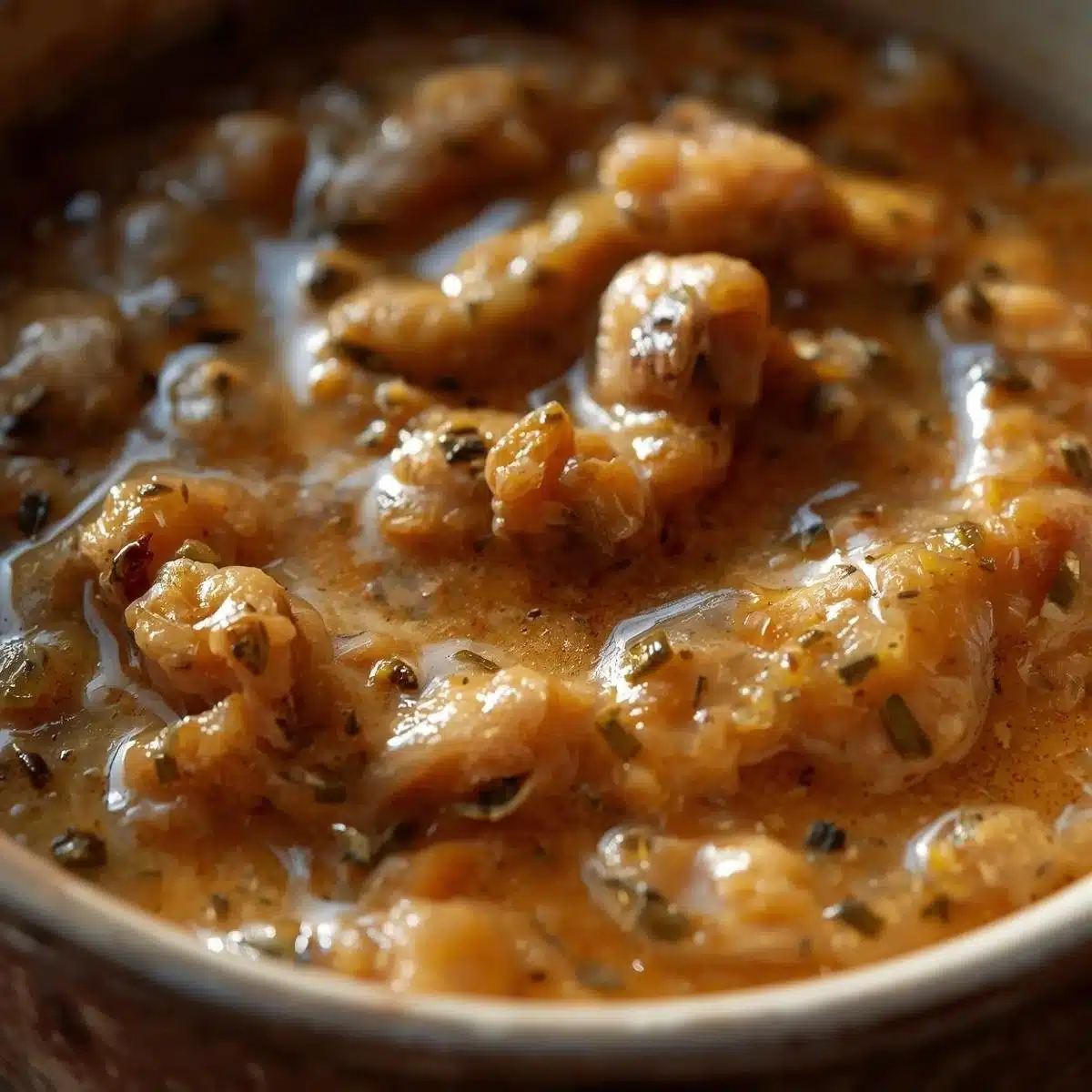 Bowl of savory oyster dressing ready for a delicious meal.