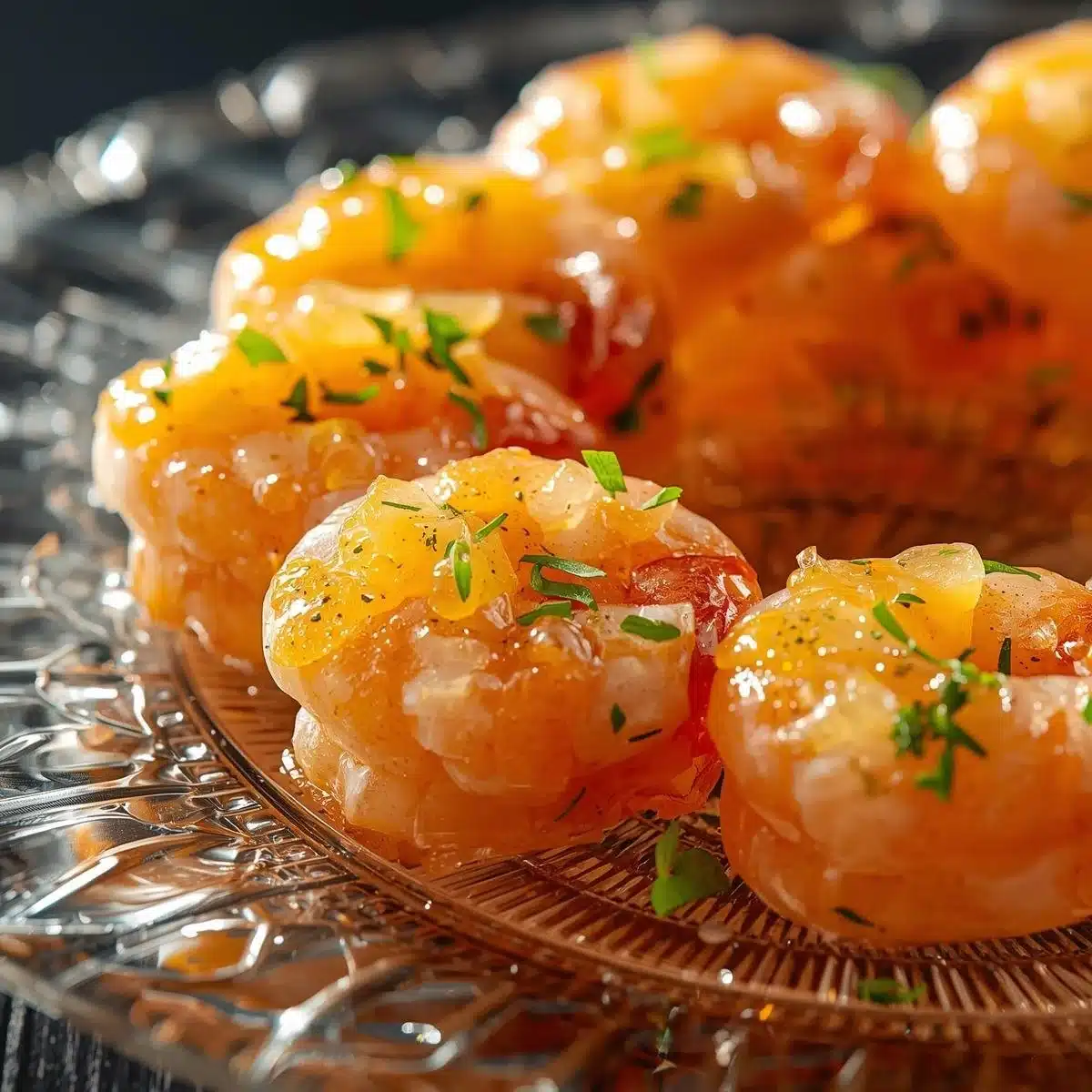 Shrimp cocktail served with lemon garlic sauce on a platter