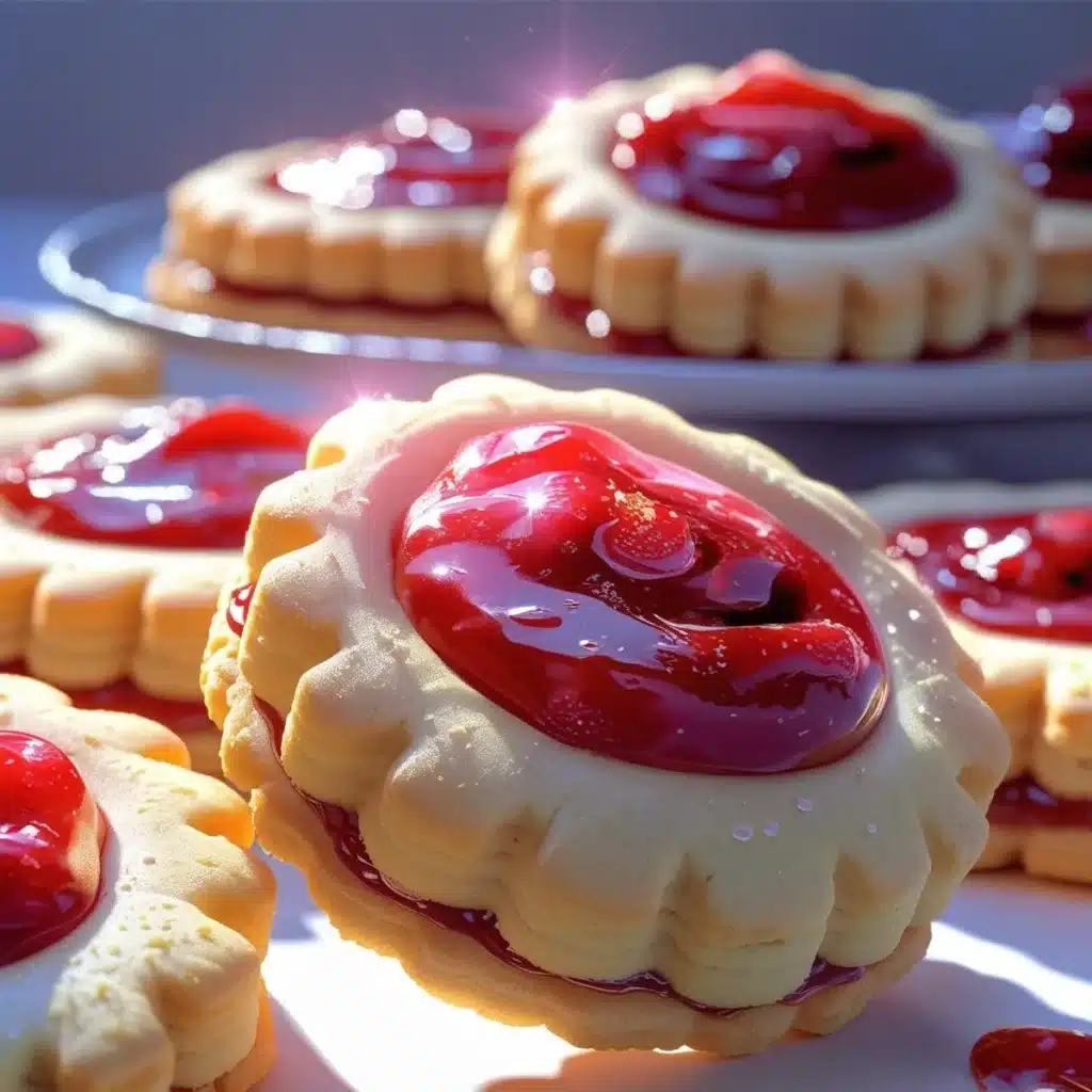 Freshly baked strawberry butter cookies on a cooling rack.
