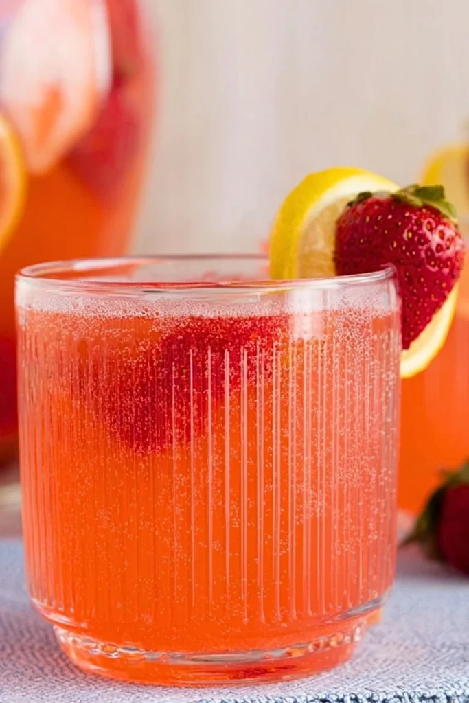 Refreshing Strawberry Punch drink served in a glass with fresh strawberries