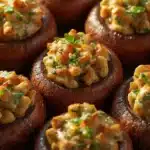 Stuffed mushrooms with herb cheese on a serving platter