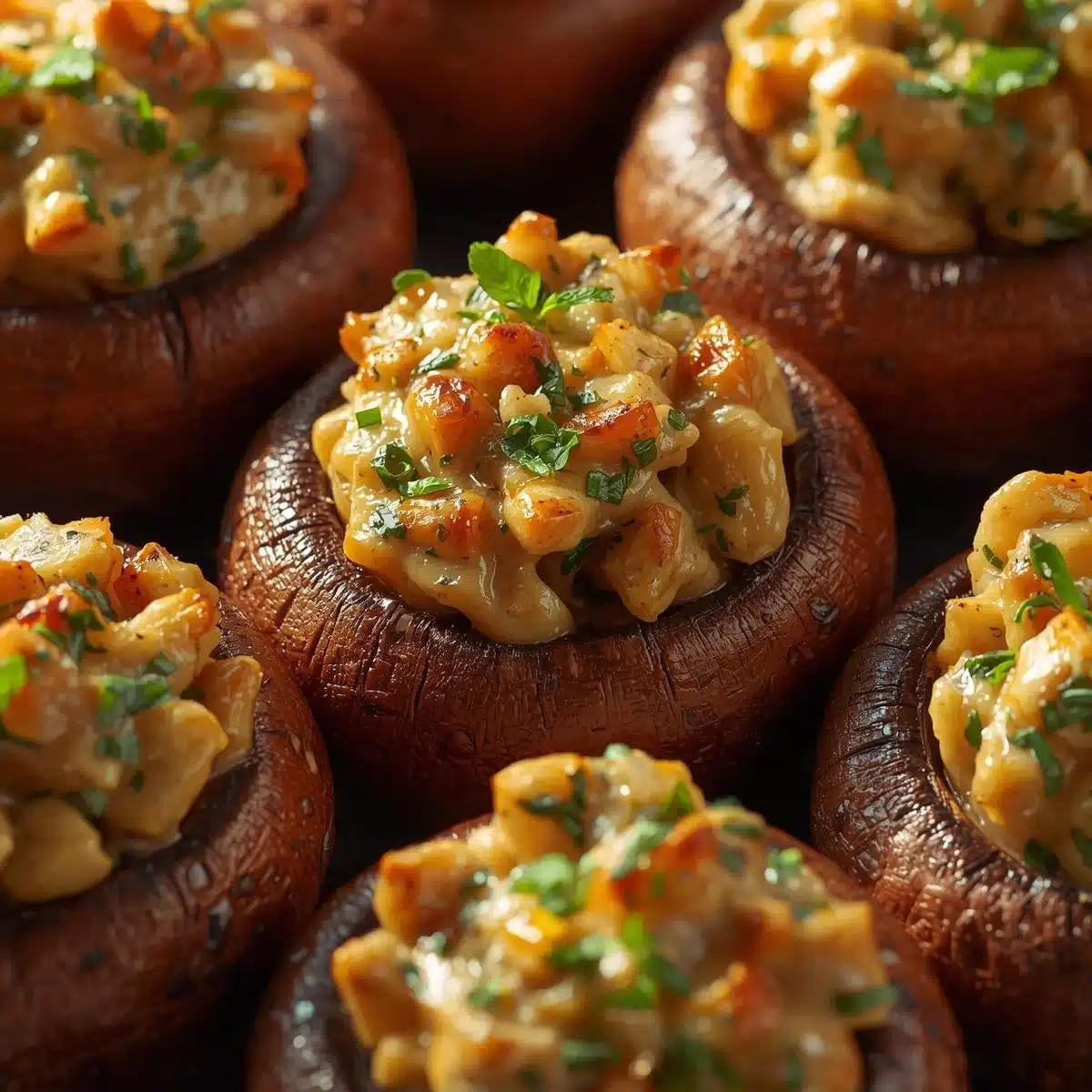 Stuffed mushrooms with herb cheese on a serving platter