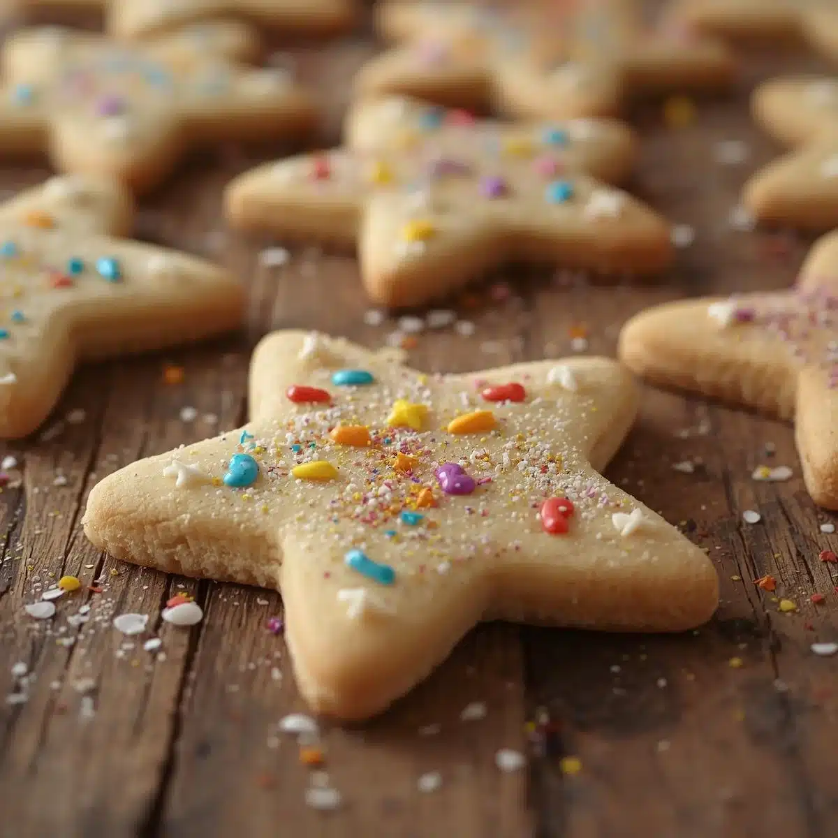 Twinkling Star Cookies decorated with icing and sprinkles