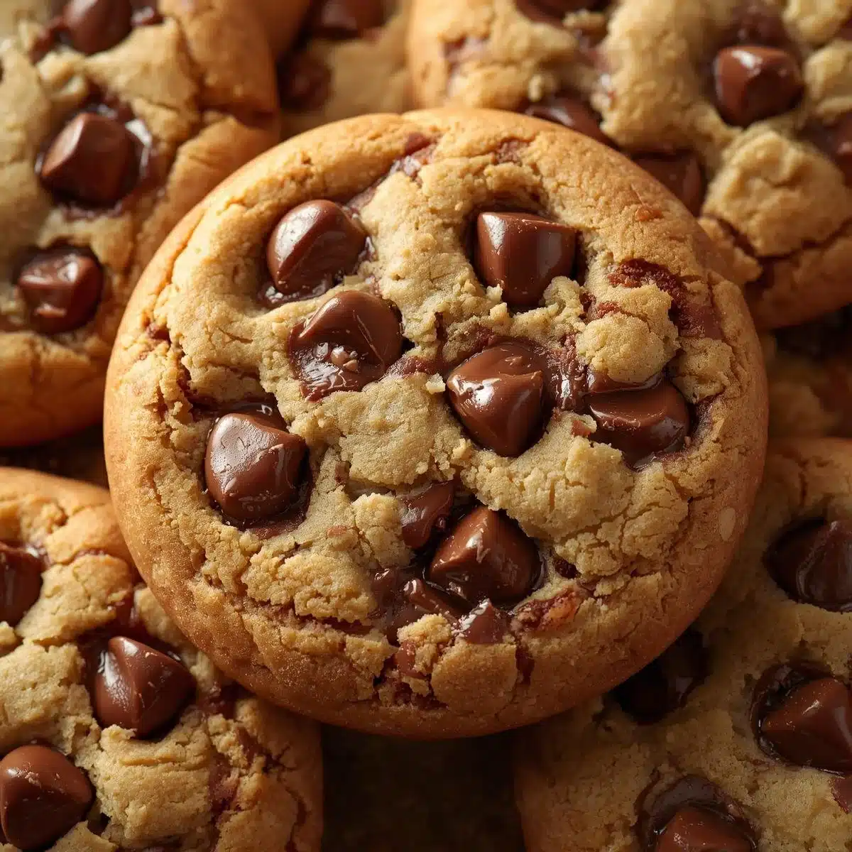 Ultra-thick bakery-style chocolate chip cookies on a cooling rack