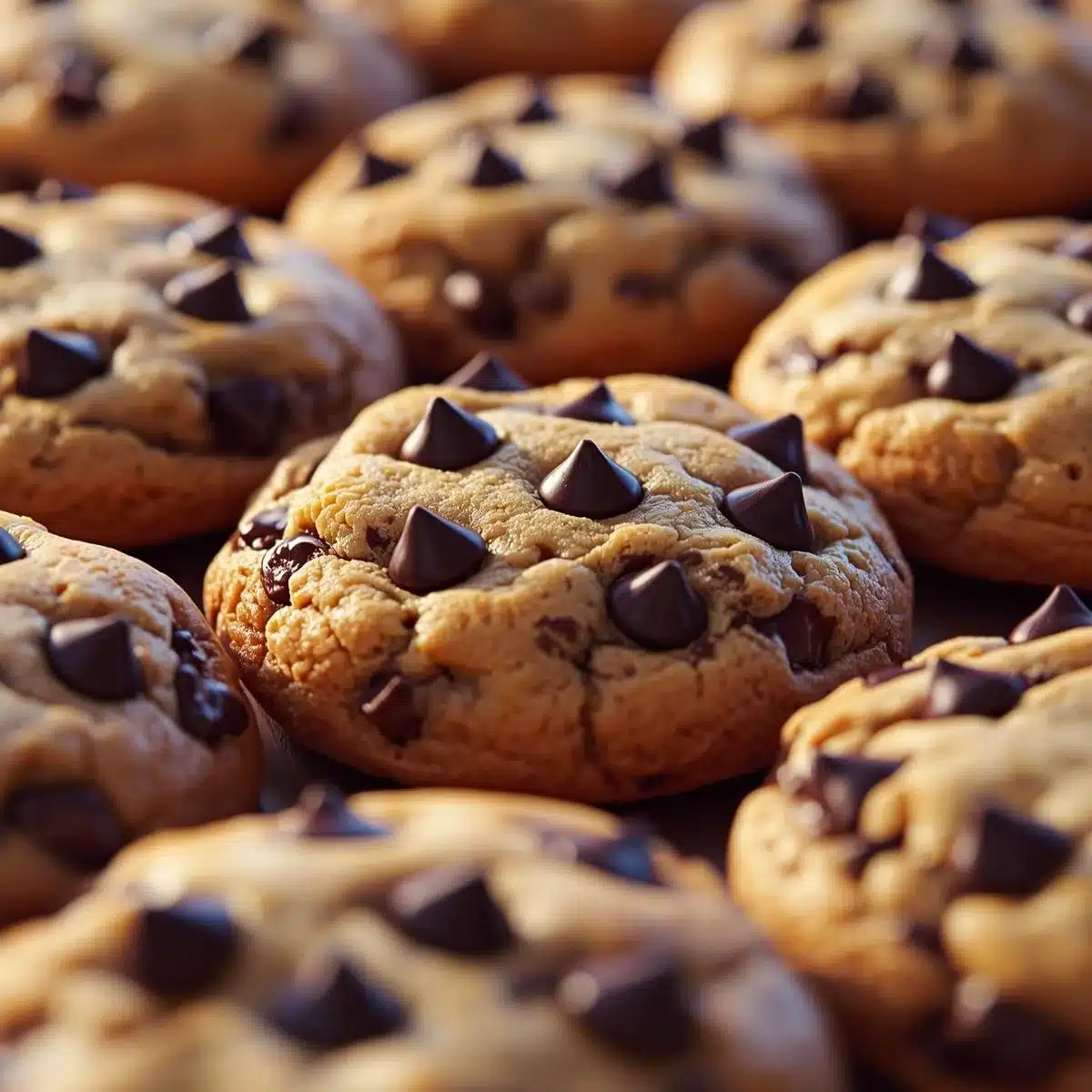 Ultra thick bakery style chocolate chip cookies with golden brown edges